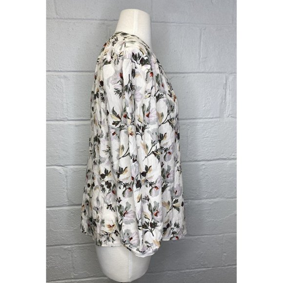 Rebecca Taylor Sofia Silk Top 8 Blouse Floral Boho Ivory Silk Blend Green Purple - Picture 3 of 10